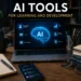 Modern AI tools for learning and development displayed in a premium workspace with digital learning dashboards and AI-powered training technology.