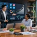 Professional digital marketing agency presenting an SEO and online growth strategy to a small business owner in a modern office.